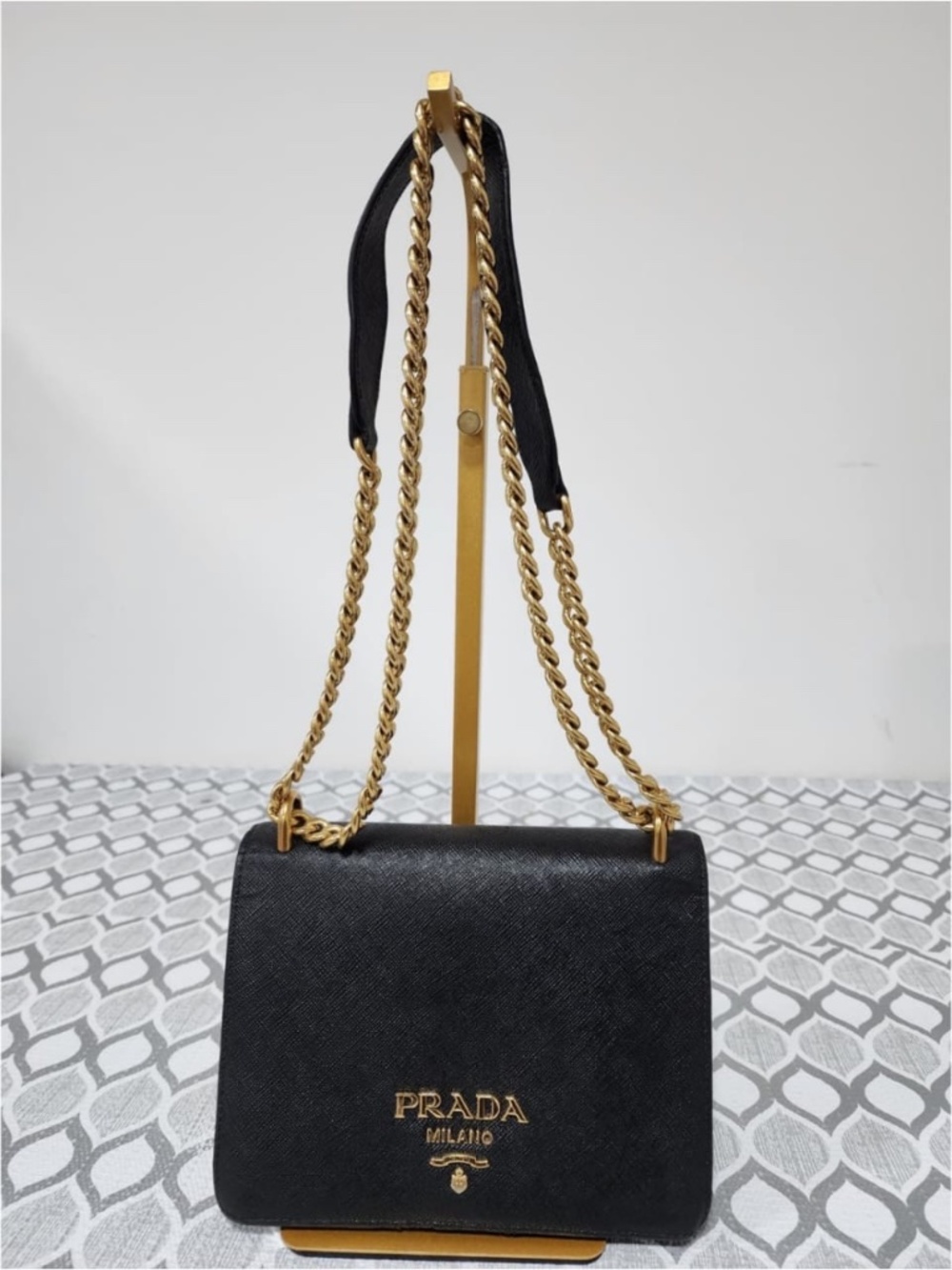 Authentic PRADA Saffiano Chain Shoulder Bag Black